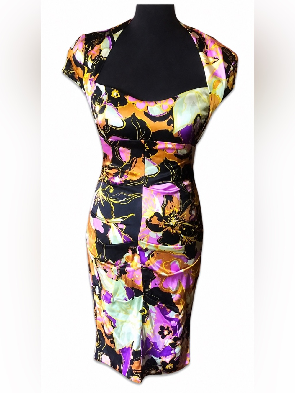 Cache Y2K Silk Ruched Sweetheart Neck Dress
